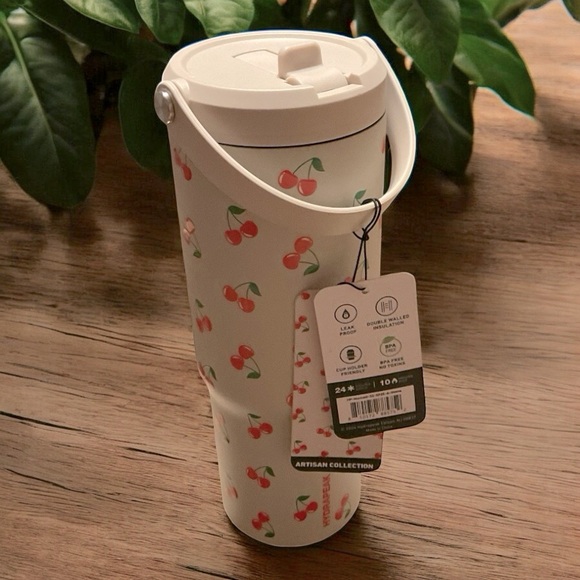 HYDRAPEAK Cherry Patterned White Travel Mug 40 oz. 🍒 Limited Edition